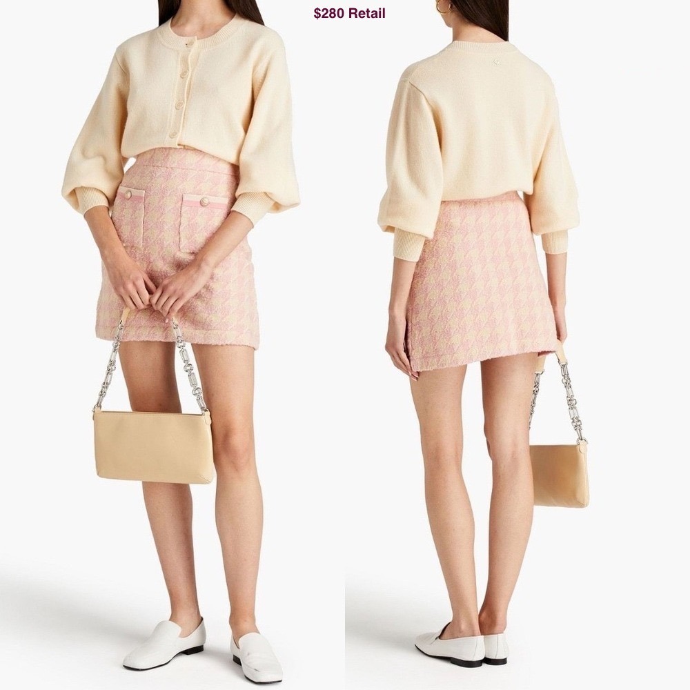 SANDRO Louisa Houndstooth Jacquard-Knit Mini Skirt 4(S) Pink Coquette Preppy NEW
